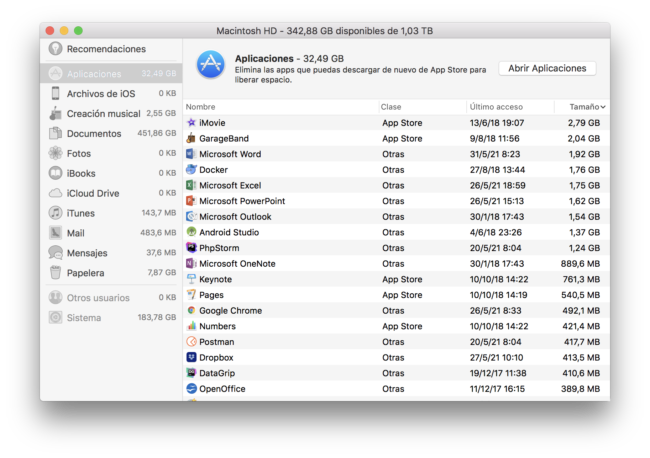 Espacio libre en tu Mac
